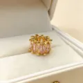 Pink Zirconia Gold Plated Large Hole Charm Bead for DIY Bracelet Necklace Jewelry - Pink