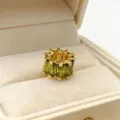 Gold-plated green zirconia charm bead, sparkling wheel design for DIY bracelets and necklaces. - Olive Green