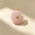 Pendentif coquillage sculpté en quartz rose naturel avec cristal micro-serti, vue détaillée. - 05# Quartz rose
