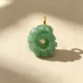 Close-up detail of green natural stone carved conch pendant with center crystal inlay and gold bail. - Single Pendant (Chain Not Included) / 01# Green Aventurine