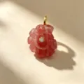 Natural stone carved flower conch pendant gold plated necklace jewelry gift for women SKU - Single Pendant (Chain Not Included) / 04 Strawberry Quartz