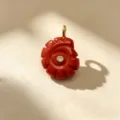 Pendentif coquillage en pierre sculptée rouge, collier gemme style océan avec micro diamant. - 13# pierre rouge