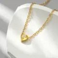 Cross-border fashion heart yellow crystal pendant gold plated stainless steel necklace for women - Heart Rhinestone Yellow - x1319
