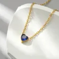 Gold-plated stainless steel necklace featuring a deep blue heart zircon pendant close-up - Heart Rhinestone Dark Blue - x1320
