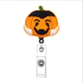 Halloween vampire pumpkin badge reel retractable felt ID card holder for nurse office worker close up - Style 5 (Vampire Pumpkin)