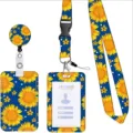 Set cordino porta badge retrattile e porta carte con allegro motivo a girasole stampato. - Stile 7 (Girasole)