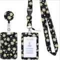 Set di cordino porta badge retrattile con design a motivo di margherite floreali nere. - Stile 8 (Margherita Nera e Gialla)