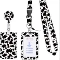 Set porta badge con stampa mucca bianco e nero con clip retrattile e cordino per collo. - Stile 12 (Mucca Bianca e Nera)