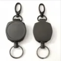 Heavy duty black retractable badge reel with lobster clasp and key ring for daily use. - Style 1