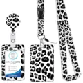 Zwart-witte luipaardprint lanyard en intrekbare badgehouder set voor dagelijks gebruik. - Stijl 6