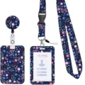 Conjunto de tarjetero portagafetes retráctil lanyard con bonito diseño de flores y estrellas. - Estilo 4