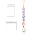 Set de cordón para credencial con cuentas, carrete retráctil y tarjeteros transparentes. - Púrpura