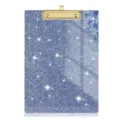 Blauw glitter acryl klembord met gouden metalen clip voor kantoor en school variant - Blauw