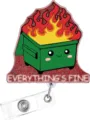 Cute glitter dumpster fire badge reel retractable nurse work ID card clip holder funny - Flame