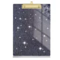 Glitter acryl klembord met gouden metalen clip, stevig schrijfboard voor kantoor en school. - Zwart