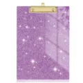 Paarse glitter acryl klembord met gouden metalen clip voor kantoor en schoolgebruik. - Paars