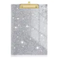 Zilveren glitter acryl klembord met gouden clip voor kantoor en school schrijven nieuw - Zilver