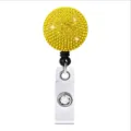 Oprolbare badgehouder met gele strass-steentjes, glinsterende ID-kaartclip voor op kantoor. - Geel