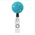 Ronde blauwe strass intrekbare badgehouder ID kaart houder met stevige metalen clip. - Blauw