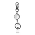 Llavero retráctil de metal plateado carrete para credencial con mosquetón y anillo - Gris Plomo