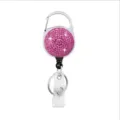 Uittrekbare badgehouder met roze strass steentjes glanzende ID kaart houder sleutelhanger - rozenroze