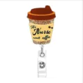 Porte-badge tasse de café en acrylique pailleté texte infirmière, clip ID rétractable travail. - Tasse à café