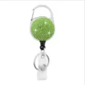 Intrekbare badgehouder met groene strass-steentjes, glanzende ID-kaart-houder en karabijnhaak. - Groen