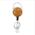 Ronde strass intrekbare badgehouder sleutelhanger met karabijnhaak en ID-kaart clip. - Oranje