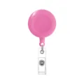 Roze uittrekbare badgehouder met doorzichtige strap en clip voor sleutels en pasjes. - Felroze