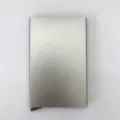 Metallic aluminum pop-up credit card holder detail view, sleek silver texture business case. - Aluminum Alloy (Silver Gray)
