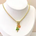 Gold-plated brass necklace featuring a sparkling cubic zirconia tulip and daisy pendant. - Tulip and Daisy Style (Model 07#) / Pendant and Necklace Set / Gold