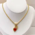 Gold-plated cubic zirconia red heart pendant necklace for women fashion jewelry gift accessory - Red Heart Double Pendant Style (Model 12#) / Pendant and Necklace Set / Gold