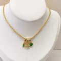 Gold plated zirconia heart ray star pendant necklace detailed jewelry showcase view item - Green Heart Zirconia North Star Style (Model 05#) / Pendant and Necklace Set / Gold