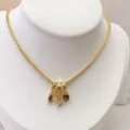 Gold-plated brass multi-layer tube bead necklace featuring zircon heart star charms. - Purple Zirconia North Star Style (Model 04#) / Pendant with Necklace / Gold