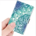 Stainless steel metal business card holder with blue floral mandala pattern for daily use. - Style 4