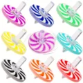 Detailed view of colorful acrylic spinning toy tops showcasing vibrant swirl patterns & clear handles. - Vortex Spinning Top / Colorful