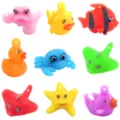 Colorful TPR soft rubber marine animal bath toys floating fish duck kids fun water play. - Multicolor