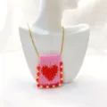 Handgemachte vintage herz gewebte anhänger halskette mit goldkette und roten perlen damen. - Anhänger Ohne Kette / Rosa