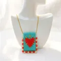 Handgemachte gewebte rote Herz Anhänger Halskette Vintage Stil Schmuck für Damen Accessoire - Seegrün