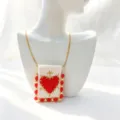 Handgemachte gewebte rote Herz Anhänger Halskette Retro goldene Kette Mode Schmuck - Anhänger Ohne Kette / Weiß