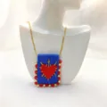 Handgemachte gewebte Herz-Quadrat-Anhänger-Halskette Retro Heiliges Herz Schmuck Boho - Anhänger Ohne Kette / Dunkelblau