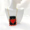 Vintage handgefertigte gewebte Herz-Anhänger-Halskette im Retro-Stil mit exquisiten Details - Anhänger Ohne Kette / Schwarz
