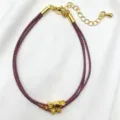 Bracciale in corda viola intrecciata a doppio strato fatto a mano con perline oro e catena. - 19# (Viola)