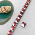 Stainless steel Italian charm bracelet with red crescent gemstone links for DIY jewelry. - Red Crescent Style (Style 1)