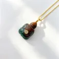 Natural Stone Turtle Pendant Necklace Gold Plated Chain Gemstone Animal Jewelry - Green Turtle (E01) / Single Pendant (Chain Not Included)