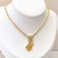 Gold plated micro pave zircon daisy pendant DIY necklace with square yellow crystal stone. - Yellow Square Zirconia Daisy Style (Model 08#) / Pendant and Necklace Set / Gold