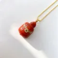 Red stone turtle pendant necklace with gold chain, natural crystal agate carved jewelry. - Red Turtle (E02) / Single Pendant (Chain Not Included)