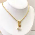 Gold plated butterfly pendant necklace with cubic zirconia and daisy charm DIY jewelry SKU - Zirconia Butterfly and Daisy Style (Model 10#) / Pendant and Necklace Set / Gold