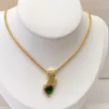 Gold plated copper heart green zircon pendant necklace, elegant DIY jewelry fashion accessory. - Green Heart Zirconia North Star Style (Model 13#) / Pendant and Necklace Set / Gold