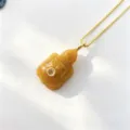 Collier avec pendentif tortue en pierre naturelle et cristal, chaîne dorée fine, bijou de mode - Tortue Jaune Orangé (E11)